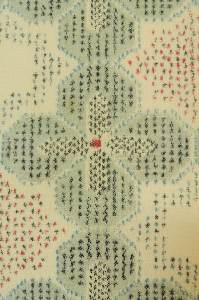 Photo7: P0916C Vintage Japanese kimono Grayish Light Blue HITOE unlined for women / Wool. Abstract pattern (Grade C) (7)