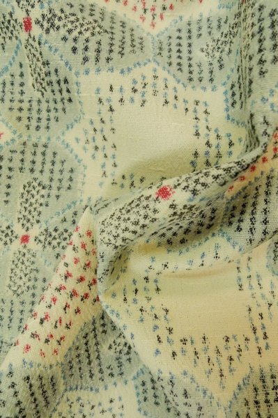 Photo11: P0916C Vintage Japanese kimono Grayish Light Blue HITOE unlined for women / Wool. Abstract pattern (Grade C) (11)