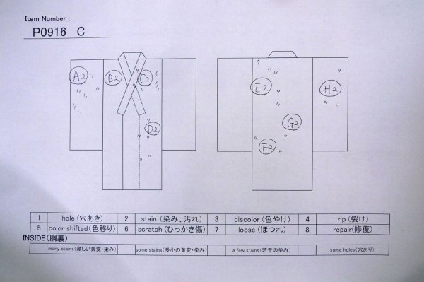 Photo13: P0916C Vintage Japanese kimono Grayish Light Blue HITOE unlined for women / Wool. Abstract pattern (Grade C) (13)