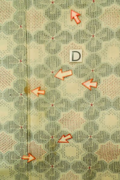 Photo17: P0916C Vintage Japanese kimono Grayish Light Blue HITOE unlined for women / Wool. Abstract pattern (Grade C) (17)
