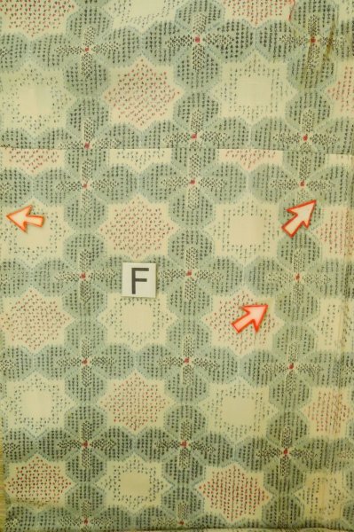 Photo19: P0916C Vintage Japanese kimono Grayish Light Blue HITOE unlined for women / Wool. Abstract pattern (Grade C) (19)