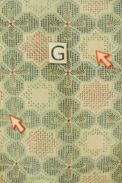 Photo20: P0916C Vintage Japanese kimono Grayish Light Blue HITOE unlined for women / Wool. Abstract pattern (Grade C) (20)