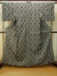 Photo1: P0916D Vintage Japanese kimono Black HITOE unlined for women / Wool. Lozenges, The thread is partially loose at bottom hem. (Grade D) (1)