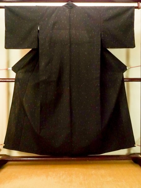 Photo1: P0916E Vintage Japanese kimono Black HITOE unlined for women / Wool. Line (Grade B) (1)