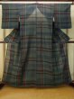 Photo1: P0916F Vintage Japanese kimono Gray HITOE unlined for women / Wool. Plaid Checks (Grade B) (1)