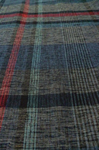 Photo9: P0916F Vintage Japanese kimono Gray HITOE unlined for women / Wool. Plaid Checks (Grade B) (9)