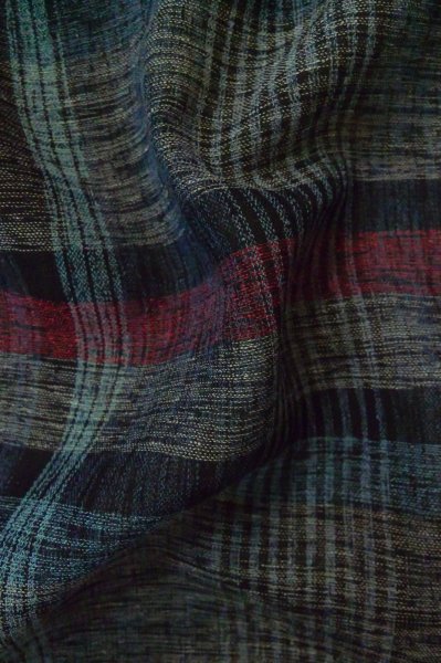 Photo12: P0916F Vintage Japanese kimono Gray HITOE unlined for women / Wool. Plaid Checks (Grade B) (12)