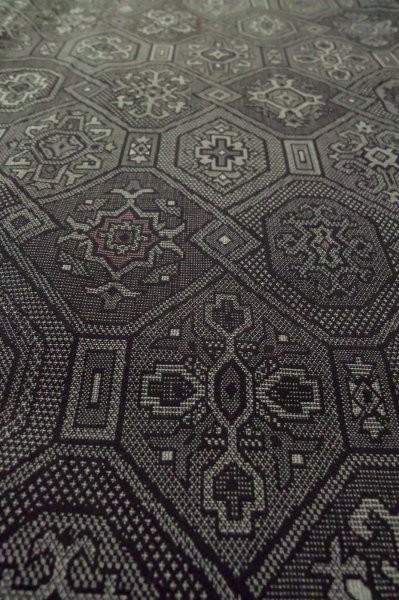 Photo11: Mint P0916G Vintage Japanese kimono Black HITOE unlined for women / Wool. Abstract pattern (Grade A) (11)