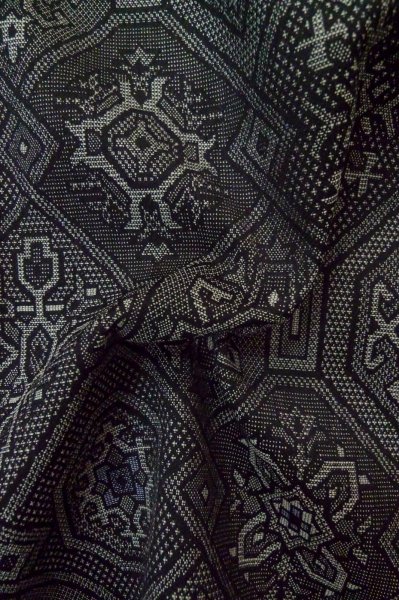 Photo12: Mint P0916G Vintage Japanese kimono Black HITOE unlined for women / Wool. Abstract pattern (Grade A) (12)