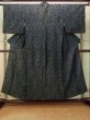 Photo1: P0916I Vintage Japanese kimono Dark Navy Blue HITOE unlined for women / Wool. Abstract pattern, There is an impression of use. (Grade C) (1)