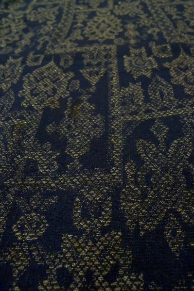 Photo8: P0916I Vintage Japanese kimono Dark Navy Blue HITOE unlined for women / Wool. Abstract pattern, There is an impression of use. (Grade C) (8)