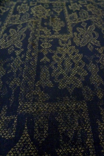 Photo9: P0916I Vintage Japanese kimono Dark Navy Blue HITOE unlined for women / Wool. Abstract pattern, There is an impression of use. (Grade C) (9)