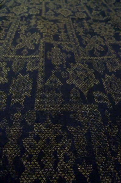 Photo10: P0916I Vintage Japanese kimono Dark Navy Blue HITOE unlined for women / Wool. Abstract pattern, There is an impression of use. (Grade C) (10)