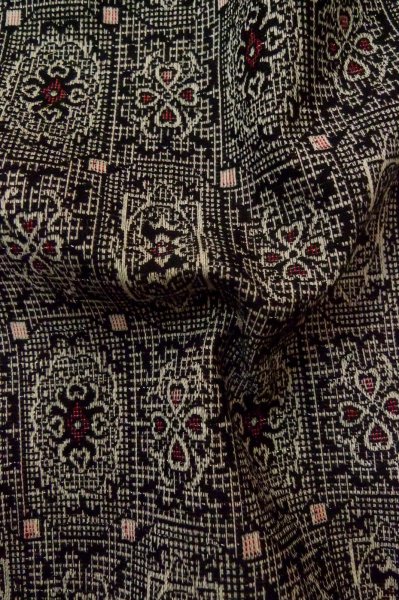 Photo12: Mint P0916J Vintage Japanese kimono Black HITOE unlined for women / Wool. Abstract pattern (Grade A) (12)