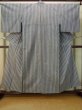 Photo1: P0916K Vintage Japanese kimono Pale Grayish Pink HITOE unlined for women / Wool. Stripes, There are stains and impression of use. (Grade D) (1)