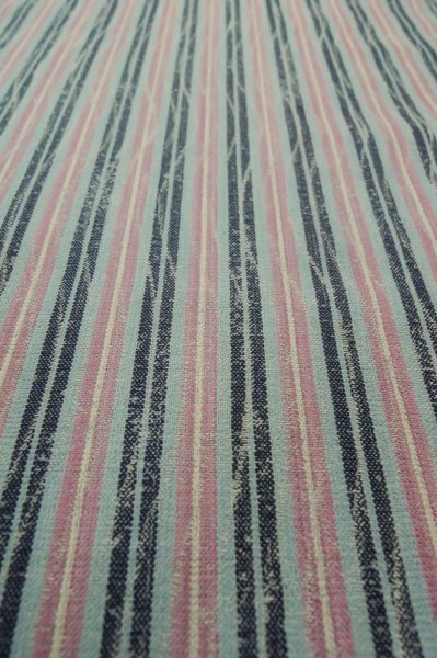 Photo7: P0916K Vintage Japanese kimono Pale Grayish Pink HITOE unlined for women / Wool. Stripes, There are stains and impression of use. (Grade D) (7)