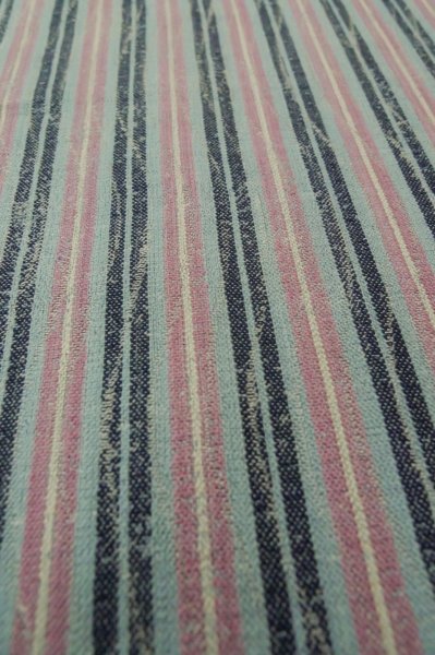 Photo8: P0916K Vintage Japanese kimono Pale Grayish Pink HITOE unlined for women / Wool. Stripes, There are stains and impression of use. (Grade D) (8)