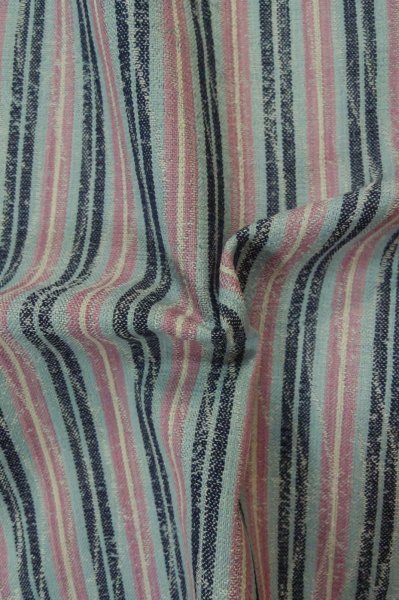 Photo9: P0916K Vintage Japanese kimono Pale Grayish Pink HITOE unlined for women / Wool. Stripes, There are stains and impression of use. (Grade D) (9)