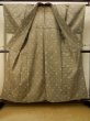Photo2: P0916M Vintage Japanese kimono Grayish Brownish Beige HITOE unlined for women / Wool. Parallel Cross (Grade C) (2)