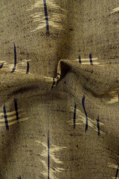 Photo12: P0916M Vintage Japanese kimono Grayish Brownish Beige HITOE unlined for women / Wool. Parallel Cross (Grade C) (12)