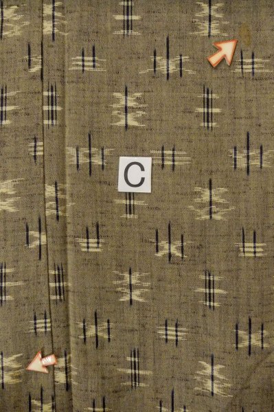 Photo16: P0916M Vintage Japanese kimono Grayish Brownish Beige HITOE unlined for women / Wool. Parallel Cross (Grade C) (16)