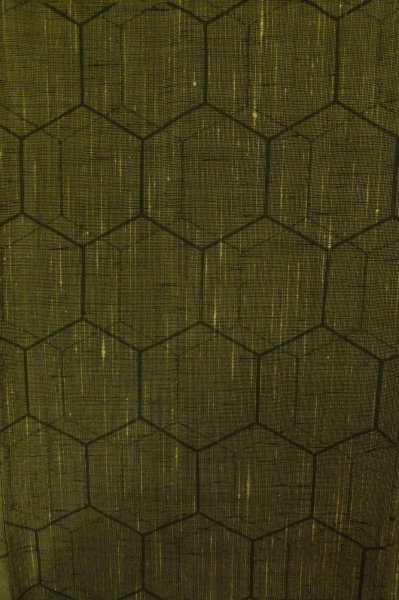 Photo3: P0916N Vintage Japanese kimono Dark Yellow HITOE unlined for women / Wool. Tortoise-shell pattern(Hexagonal pattern) (Grade A) (3)