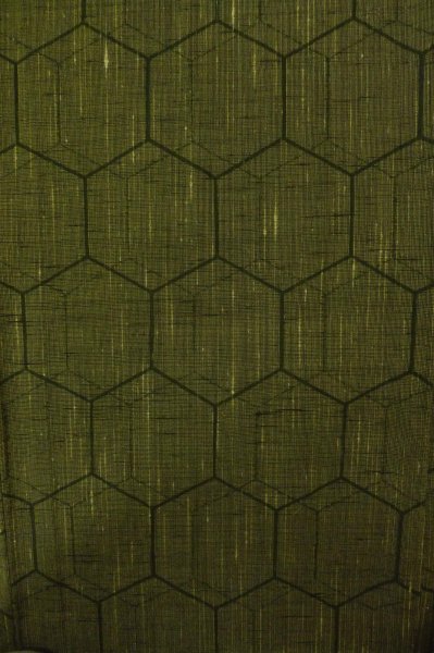 Photo4: P0916N Vintage Japanese kimono Dark Yellow HITOE unlined for women / Wool. Tortoise-shell pattern(Hexagonal pattern) (Grade A) (4)