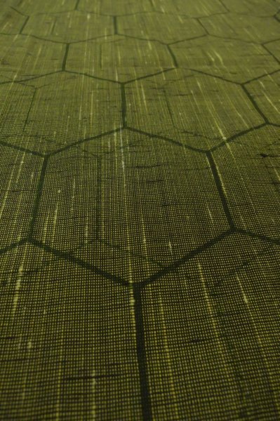 Photo7: P0916N Vintage Japanese kimono Dark Yellow HITOE unlined for women / Wool. Tortoise-shell pattern(Hexagonal pattern) (Grade A) (7)