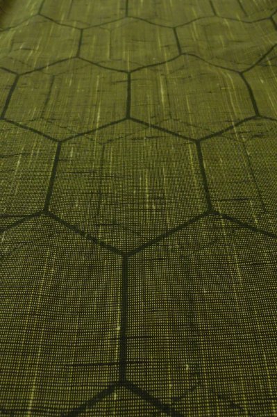 Photo8: P0916N Vintage Japanese kimono Dark Yellow HITOE unlined for women / Wool. Tortoise-shell pattern(Hexagonal pattern) (Grade A) (8)