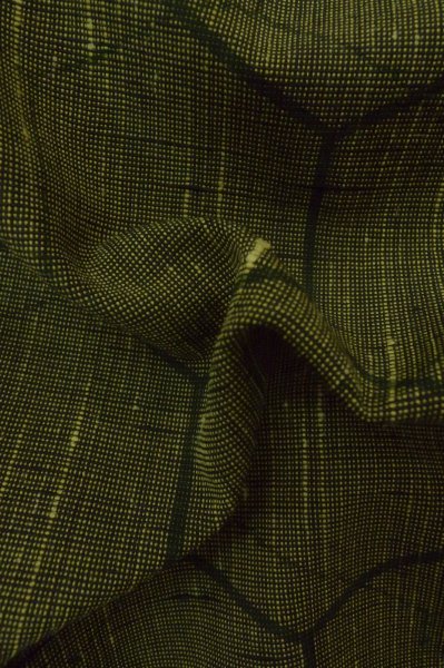 Photo9: P0916N Vintage Japanese kimono Dark Yellow HITOE unlined for women / Wool. Tortoise-shell pattern(Hexagonal pattern) (Grade A) (9)