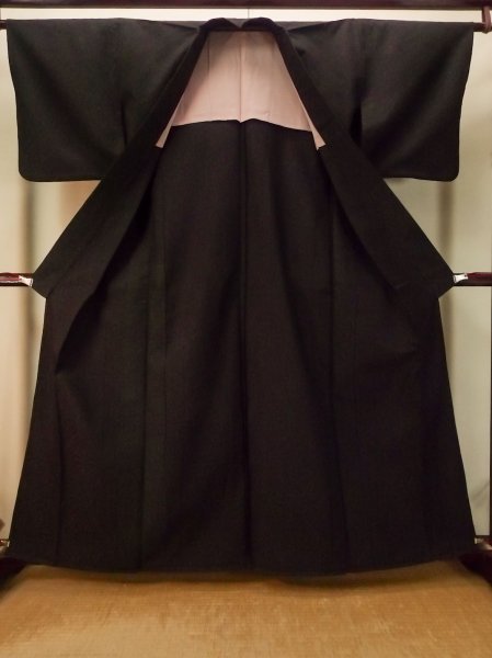 Photo2: Mint P0916O Vintage Japanese kimono Dark Brown HITOE unlined for women / Wool. Abstract pattern (Grade A) (2)