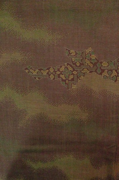 Photo3: P0916P Vintage Japanese kimono Brown HITOE unlined for women / Wool. Abstract pattern (Grade B) (3)