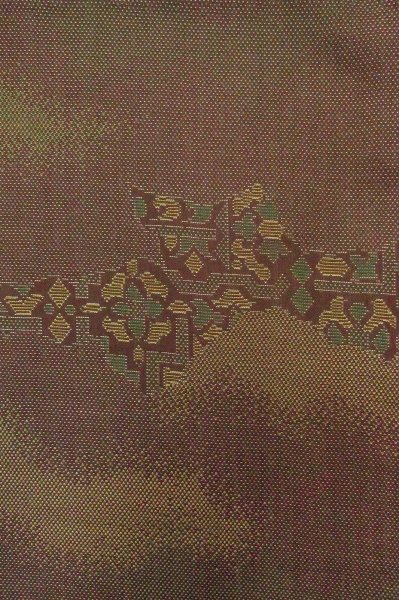 Photo5: P0916P Vintage Japanese kimono Brown HITOE unlined for women / Wool. Abstract pattern (Grade B) (5)