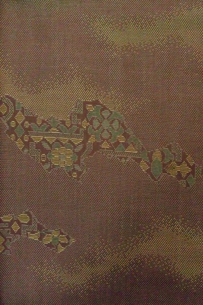 Photo6: P0916P Vintage Japanese kimono Brown HITOE unlined for women / Wool. Abstract pattern (Grade B) (6)