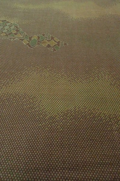 Photo8: P0916P Vintage Japanese kimono Brown HITOE unlined for women / Wool. Abstract pattern (Grade B) (8)