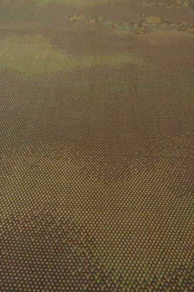 Photo9: P0916P Vintage Japanese kimono Brown HITOE unlined for women / Wool. Abstract pattern (Grade B) (9)
