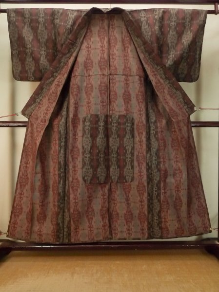 Photo2: Mint P0916Q Vintage Japanese kimono Brown HITOE unlined for women / Wool. Abstract pattern (Grade A) (2)