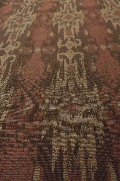 Photo8: Mint P0916Q Vintage Japanese kimono Brown HITOE unlined for women / Wool. Abstract pattern (Grade A) (8)