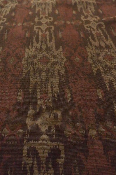 Photo9: Mint P0916Q Vintage Japanese kimono Brown HITOE unlined for women / Wool. Abstract pattern (Grade A) (9)