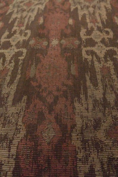 Photo10: Mint P0916Q Vintage Japanese kimono Brown HITOE unlined for women / Wool. Abstract pattern (Grade A) (10)