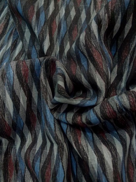 Photo9: Mint P0916S Vintage Japanese kimono Grayish Multi Color HITOE unlined for women / Wool. Stripes (Grade A) (9)