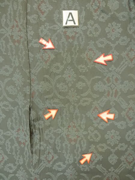 Photo15: P0916T Vintage Japanese kimono Gray HITOE unlined for women / Wool. Abstract pattern, There is an impression of use. (Grade C) (15)