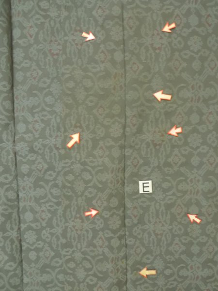 Photo19: P0916T Vintage Japanese kimono Gray HITOE unlined for women / Wool. Abstract pattern, There is an impression of use. (Grade C) (19)