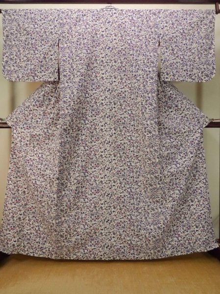 Photo1: Mint P0916V Vintage Japanese kimono White HITOE unlined for women / Synthetic. Tall grass (Grade A) (1)