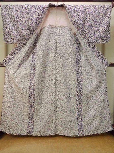 Photo2: Mint P0916V Vintage Japanese kimono White HITOE unlined for women / Synthetic. Tall grass (Grade A) (2)