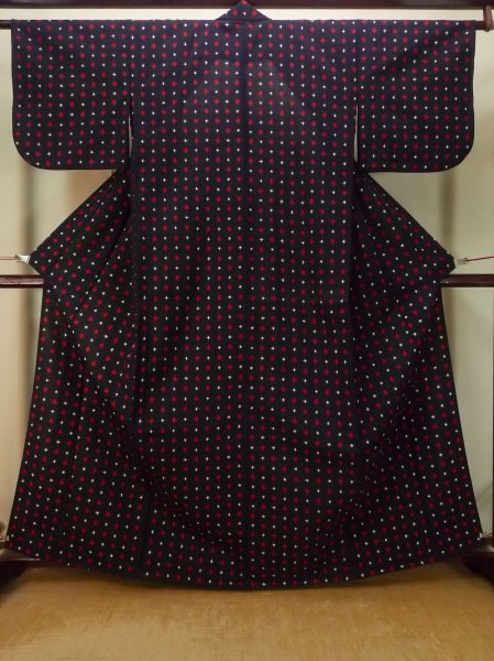 Photo1: Mint P0916W Vintage Japanese kimono Black HITOE unlined for women / Wool. Cross (Grade A) (1)