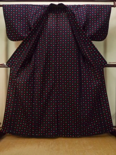 Photo2: Mint P0916W Vintage Japanese kimono Black HITOE unlined for women / Wool. Cross (Grade A) (2)
