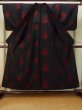 Photo2: P0916X Vintage Japanese kimono Black HITOE unlined for women / Wool. Abstract pattern, More damages. (Grade C) (2)