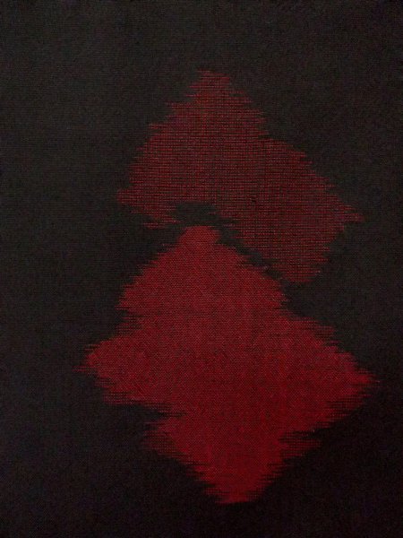 Photo5: P0916X Vintage Japanese kimono Black HITOE unlined for women / Wool. Abstract pattern, More damages. (Grade C) (5)