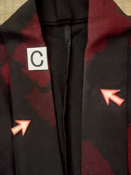 Photo16: P0916X Vintage Japanese kimono Black HITOE unlined for women / Wool. Abstract pattern, More damages. (Grade C) (16)